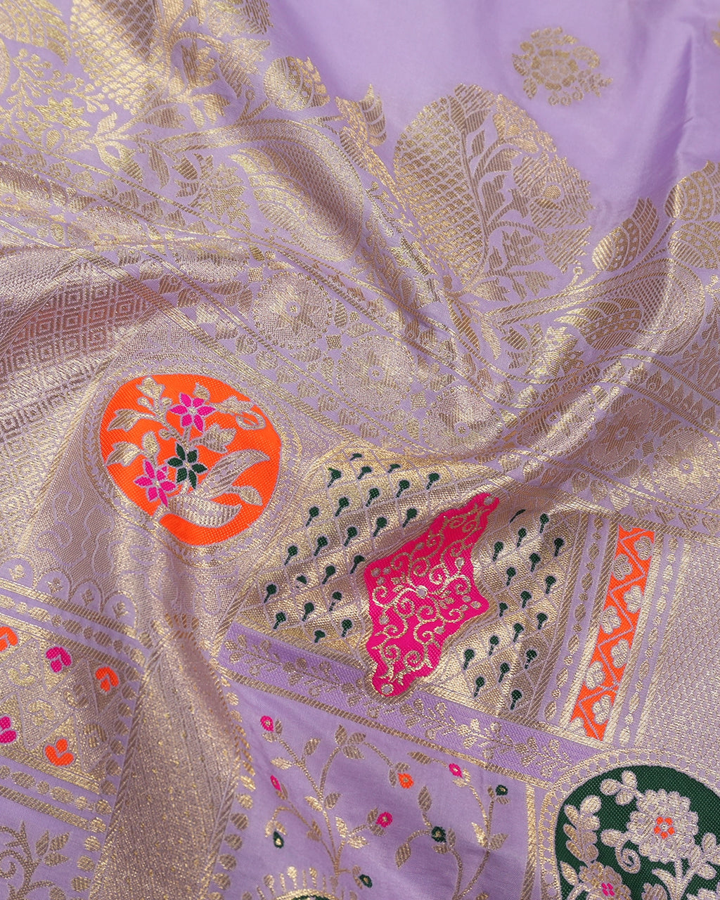 Lavender Banarasi Silk Saree with Floral Weaving and Rich Border
