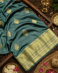 Green Banarasi Saree with Medallion Motif Weaves