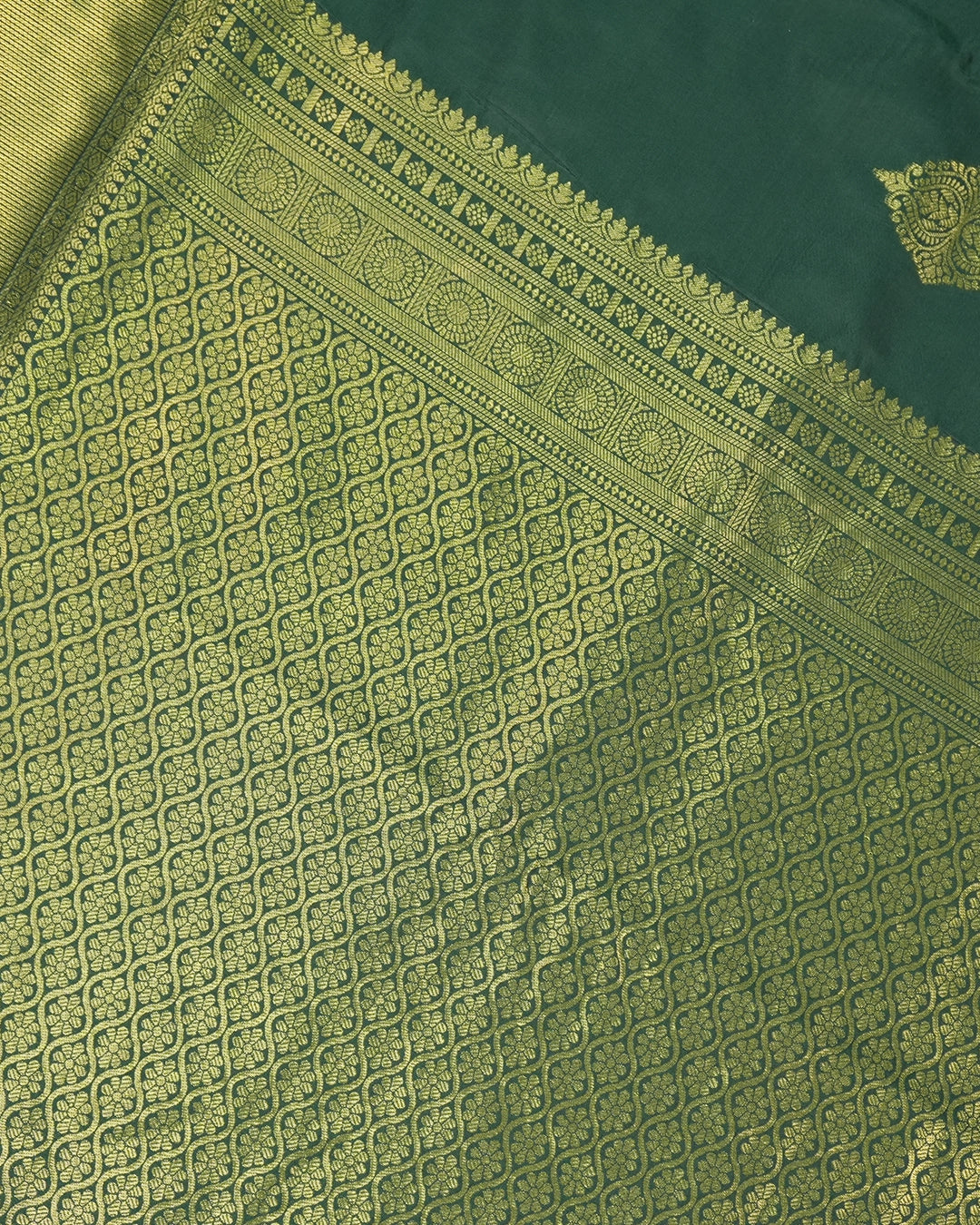 Green Banarasi Saree with Medallion Motif Weaves