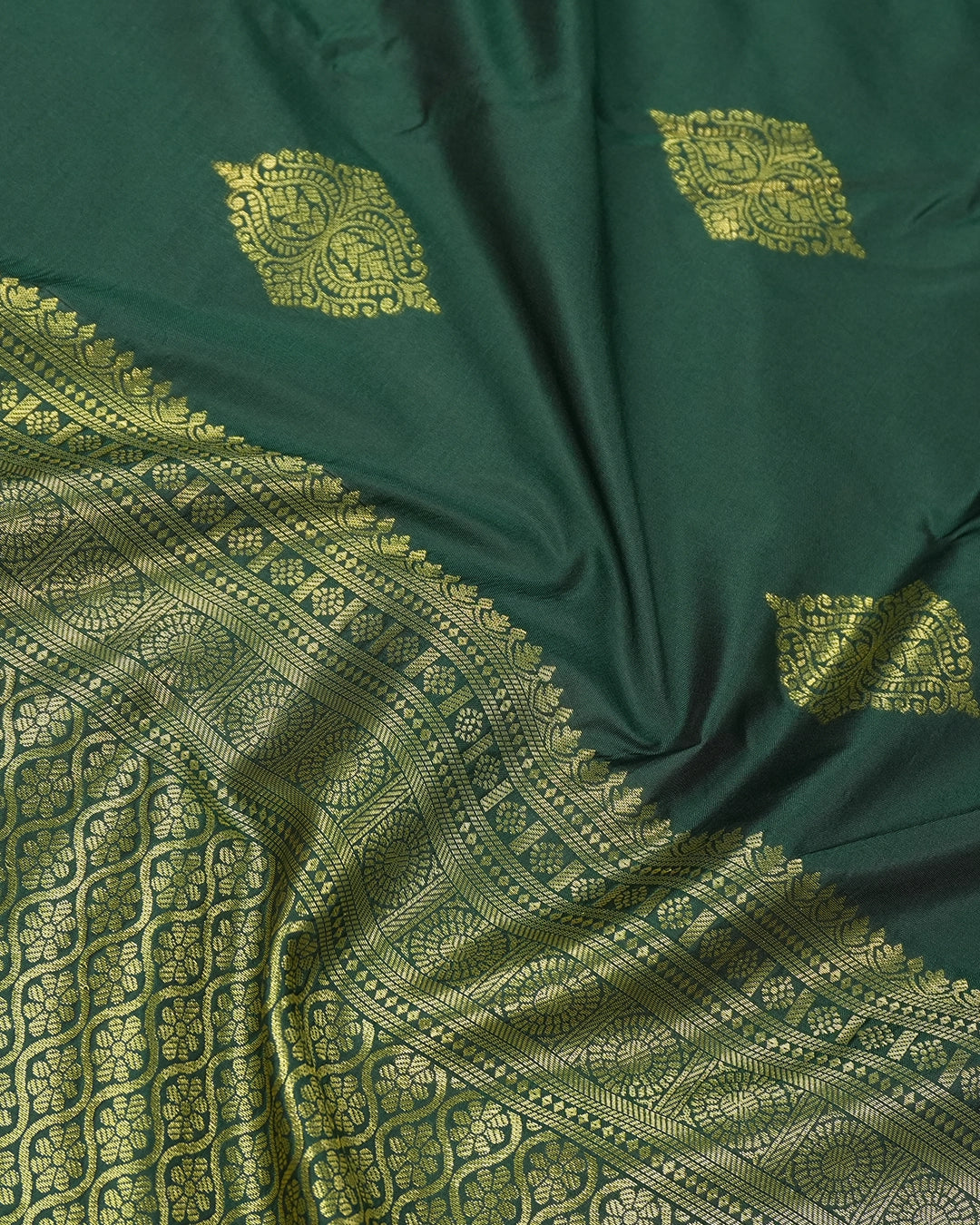 Green Banarasi Saree with Medallion Motif Weaves