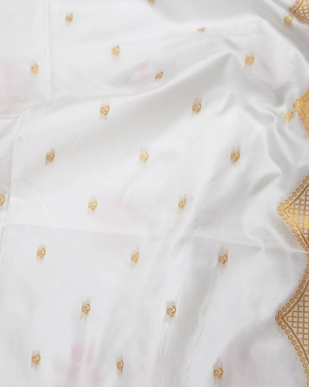 White Banarasi Silk Saree with Detailed Botanical Floral Meenakari Jaal Weaves