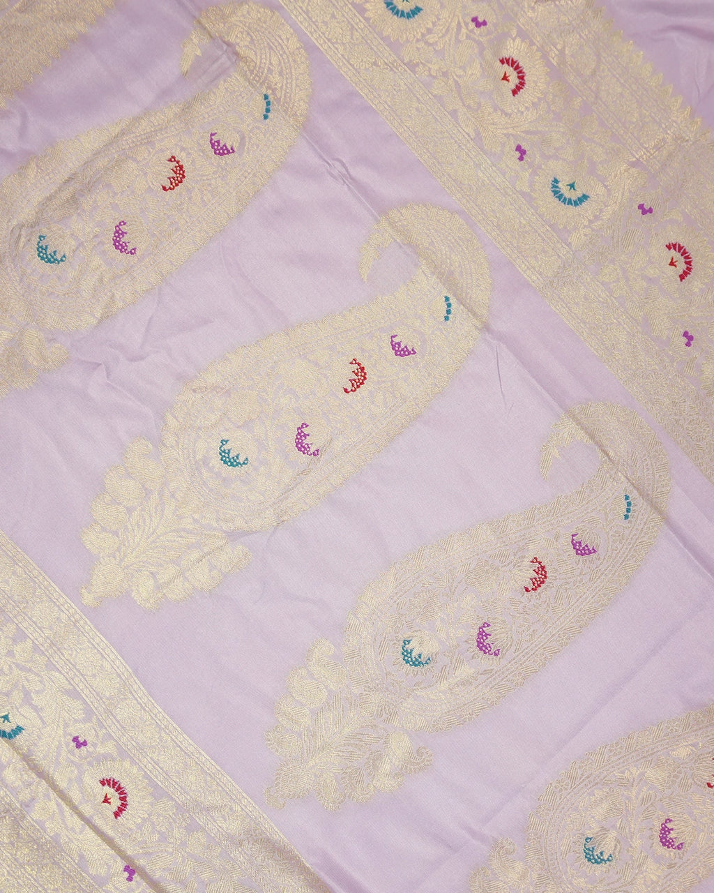 Lavender Banarasi Silk Saree with Paisley Weave and Meenakari Border