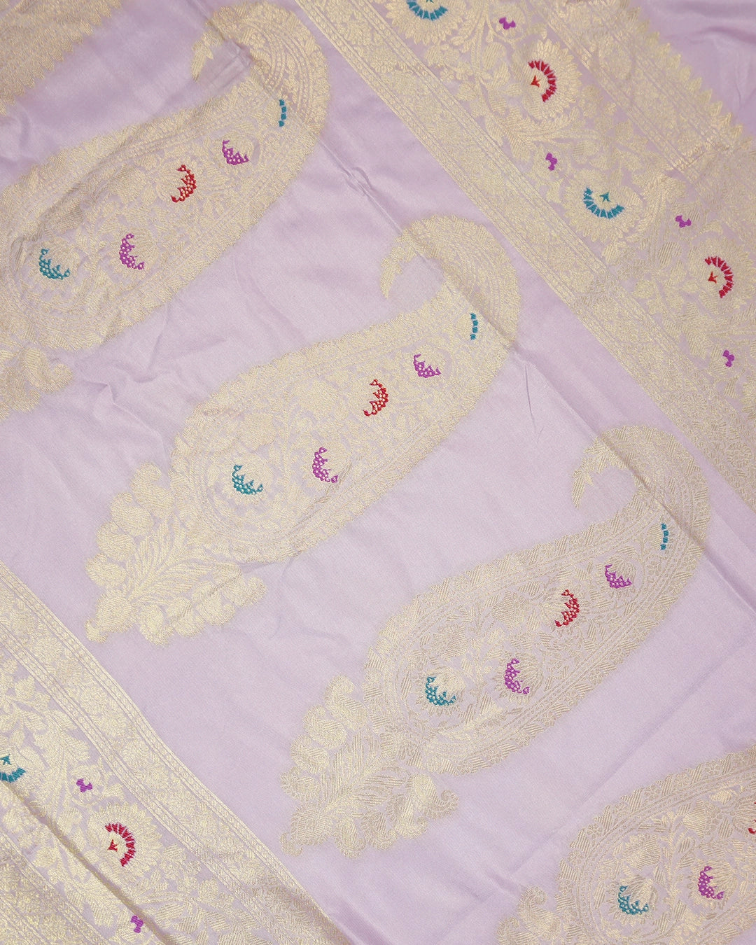 Lavender Banarasi Silk Saree with Paisley Weave and Meenakari Border