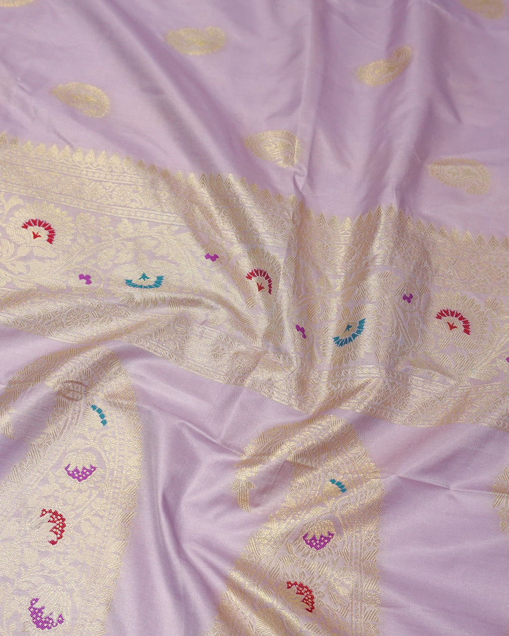 Lavender Banarasi Silk Saree with Paisley Weave and Meenakari Border