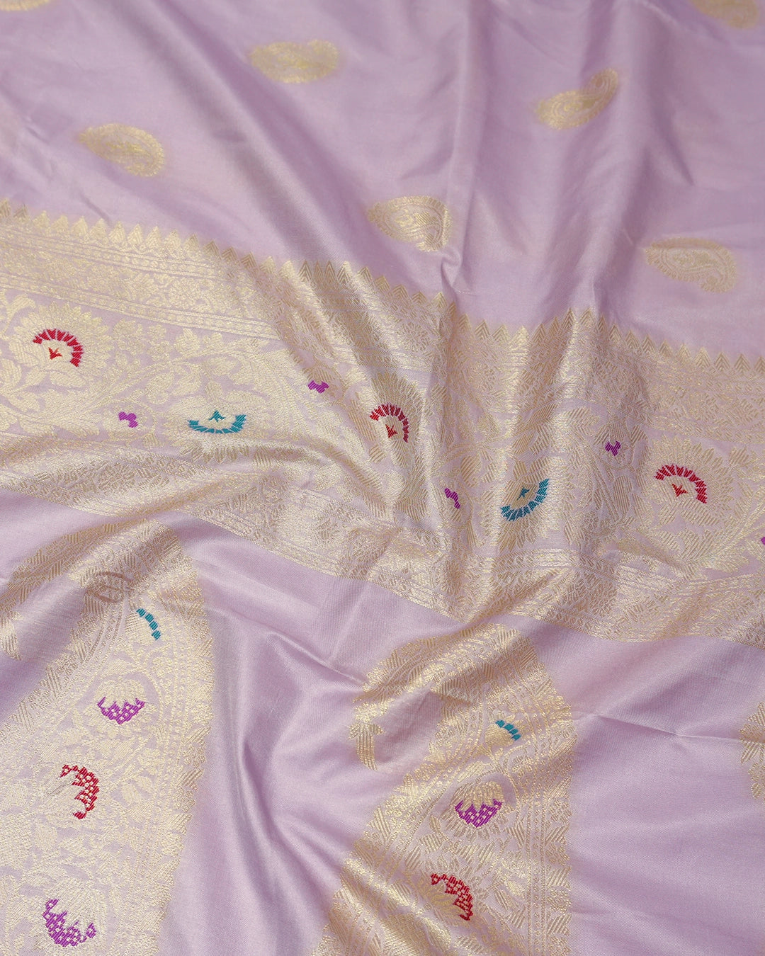 Lavender Banarasi Silk Saree with Paisley Weave and Meenakari Border