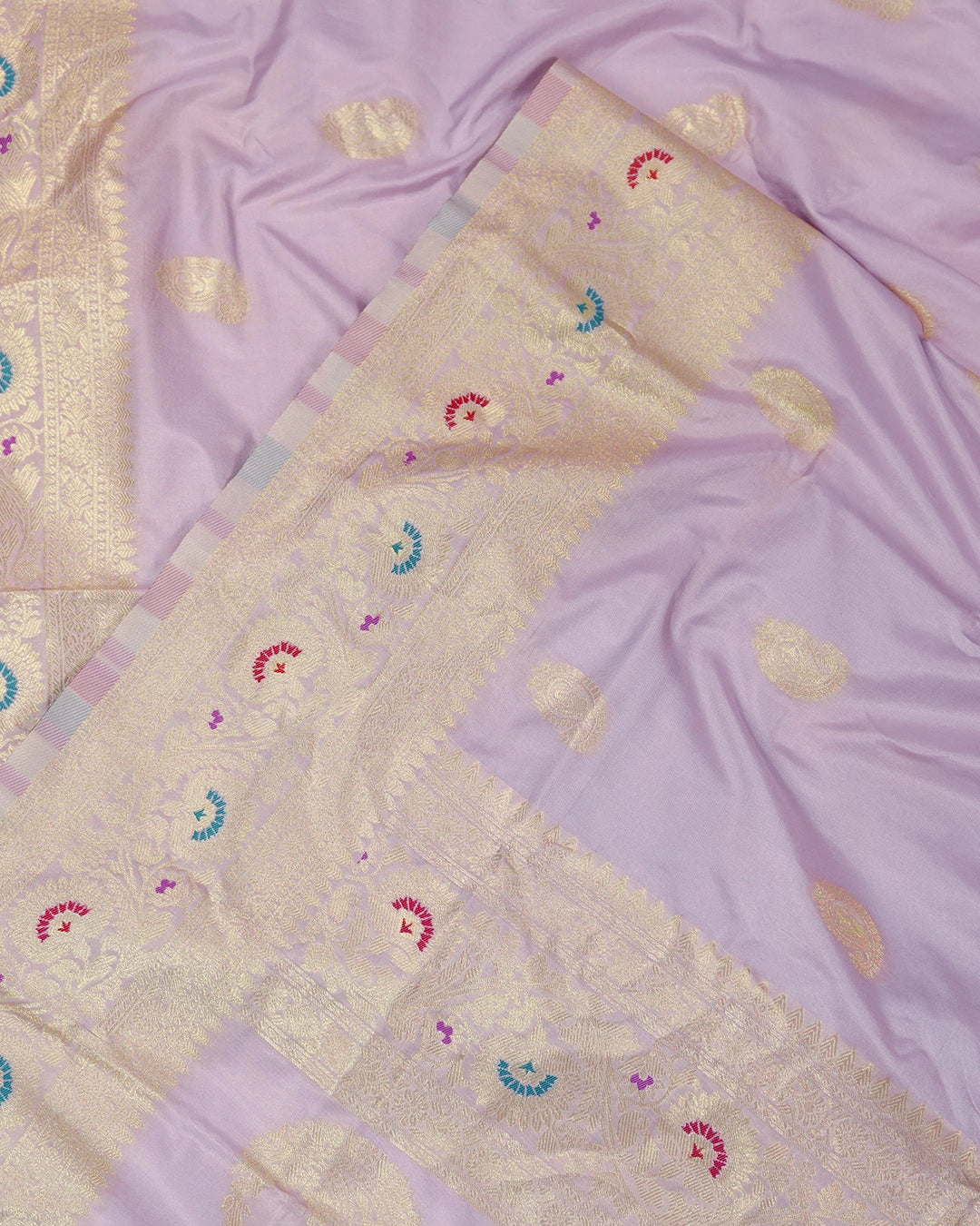 Lavender Banarasi Silk Saree with Paisley Weave and Meenakari Border
