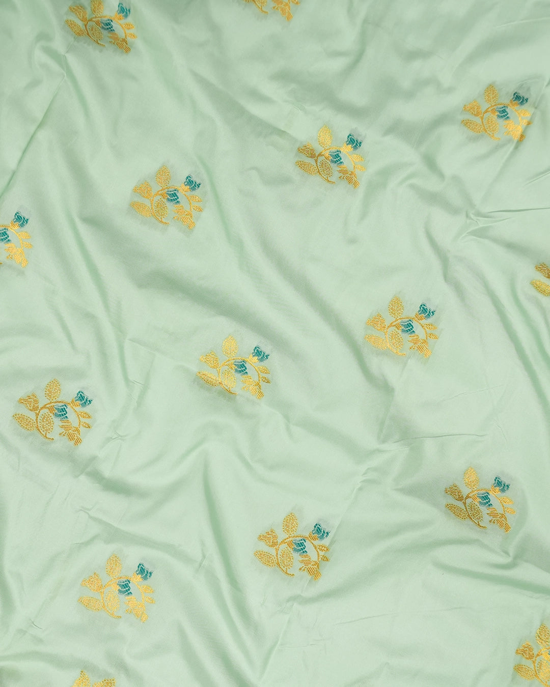 Pista Green Banarasi Silk Saree with Lustrous Gold Zari Meenakari Floral Weaves