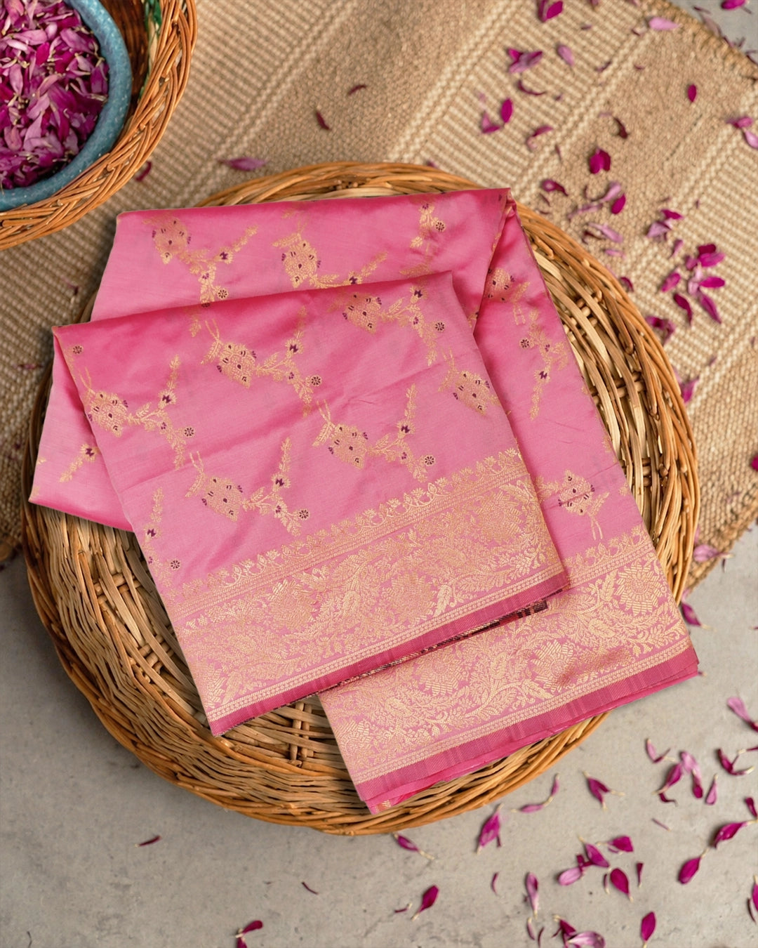 Pink Banarasi Silk Saree with Elegant Vine Meenakari Jaal Trellises Weave