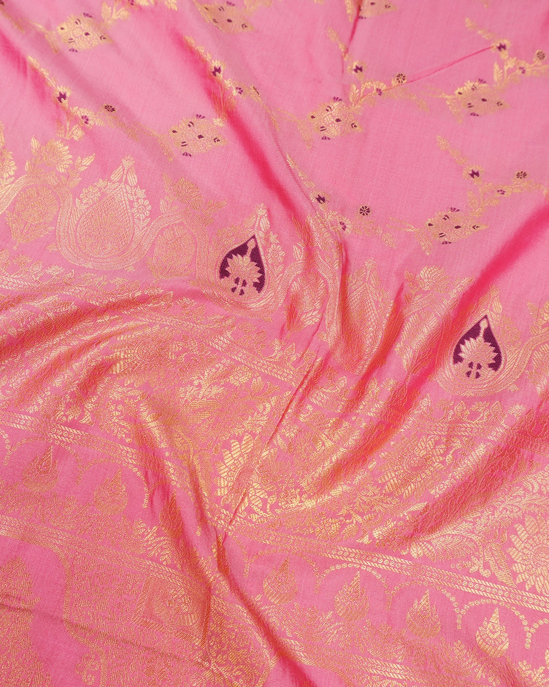 Pink Banarasi Silk Saree with Elegant Vine Meenakari Jaal Trellises Weave