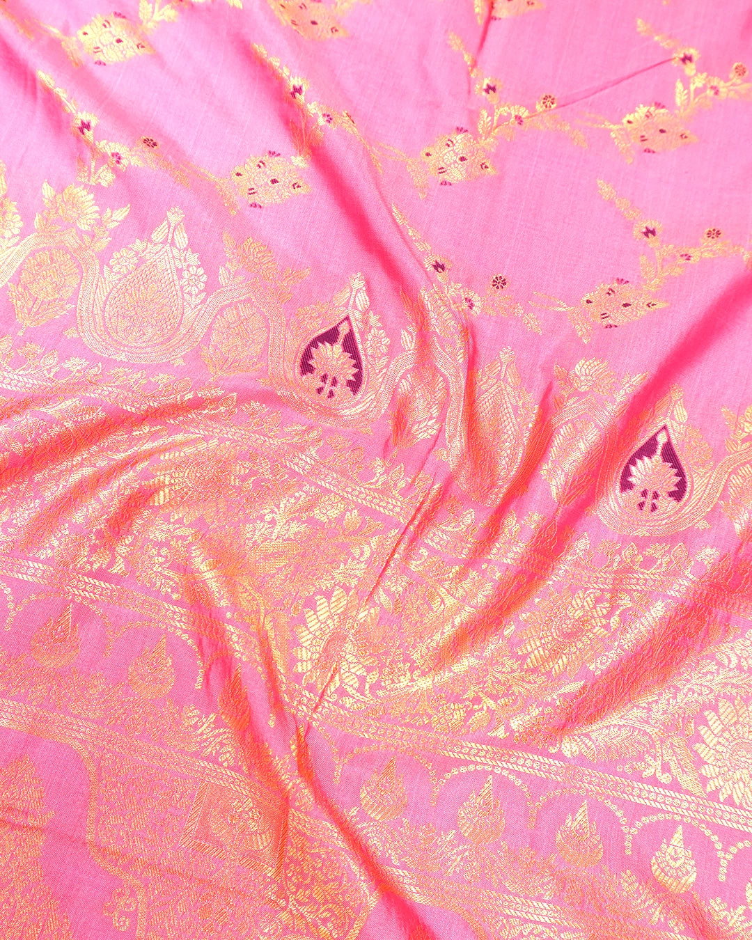 Pink Banarasi Silk Saree with Elegant Vine Meenakari Jaal Trellises Weave
