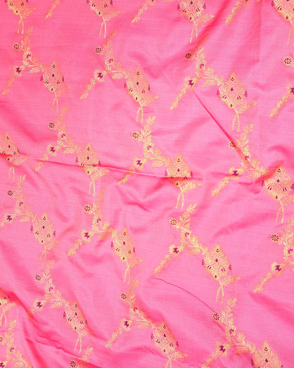 Pink Banarasi Silk Saree with Elegant Vine Meenakari Jaal Trellises Weave