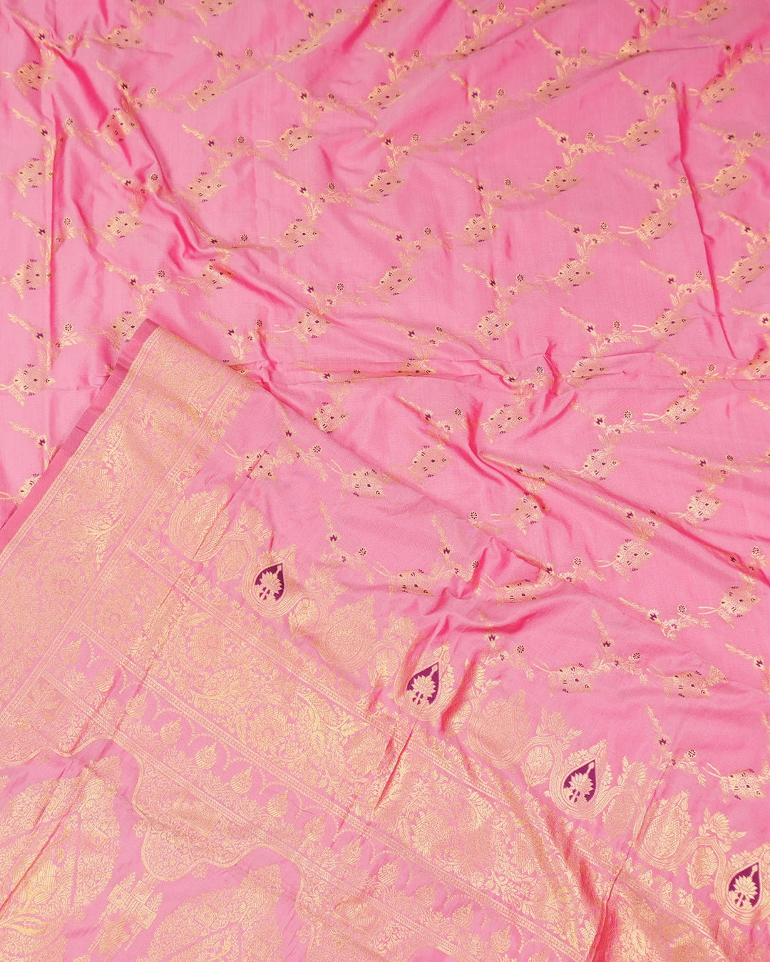 Pink Banarasi Silk Saree with Elegant Vine Meenakari Jaal Trellises Weave