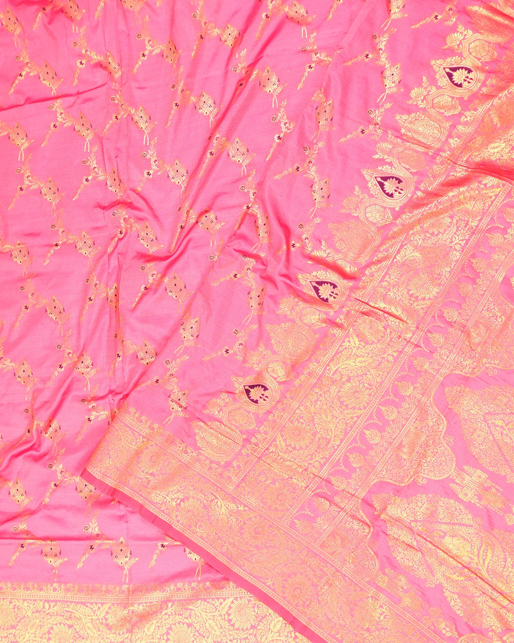 Pink Banarasi Silk Saree with Elegant Vine Meenakari Jaal Trellises Weave