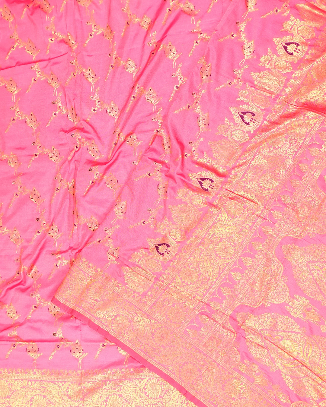 Pink Banarasi Silk Saree with Elegant Vine Meenakari Jaal Trellises Weave