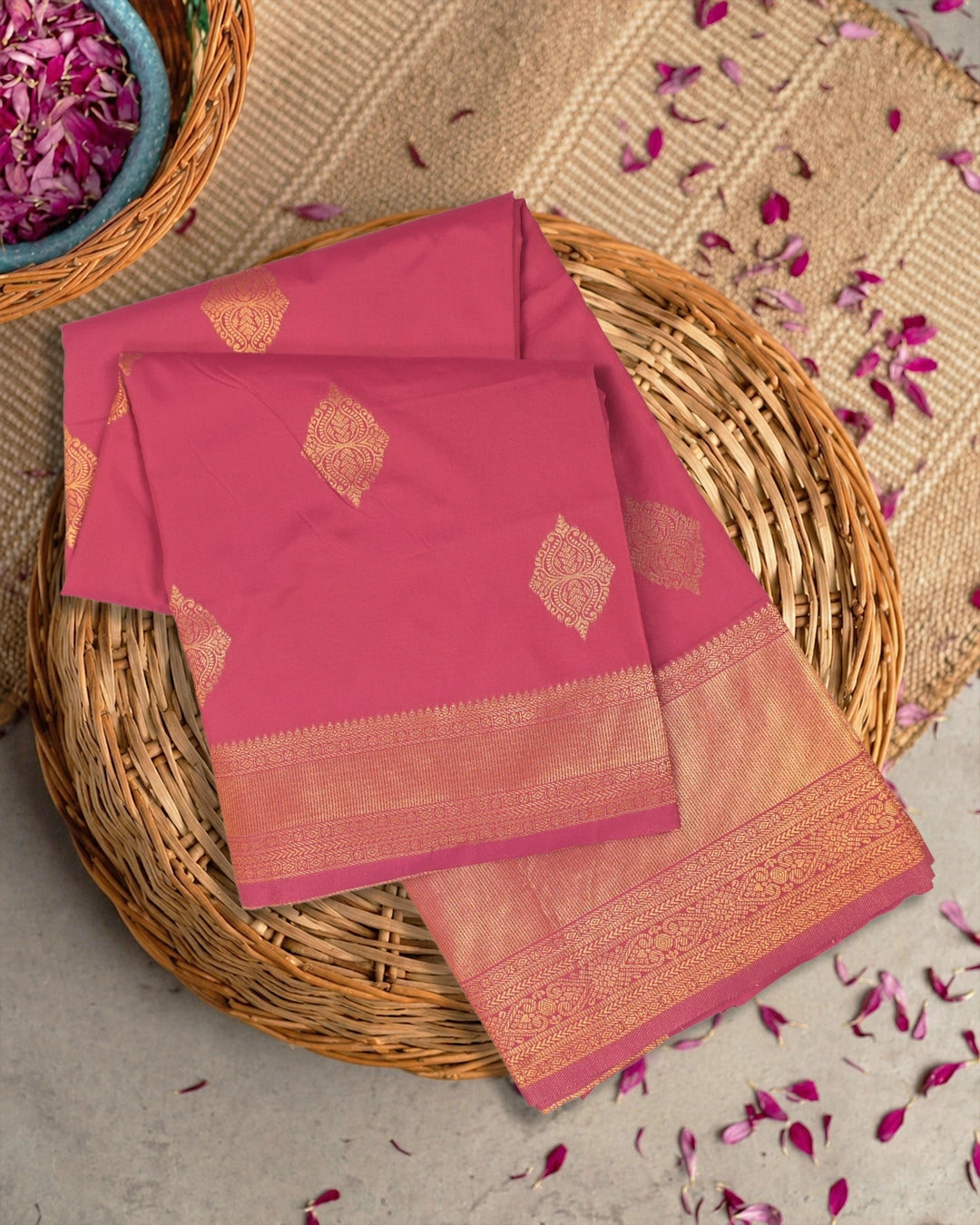 Gajri Pure Banarasi Silk Saree with Butta Weaves