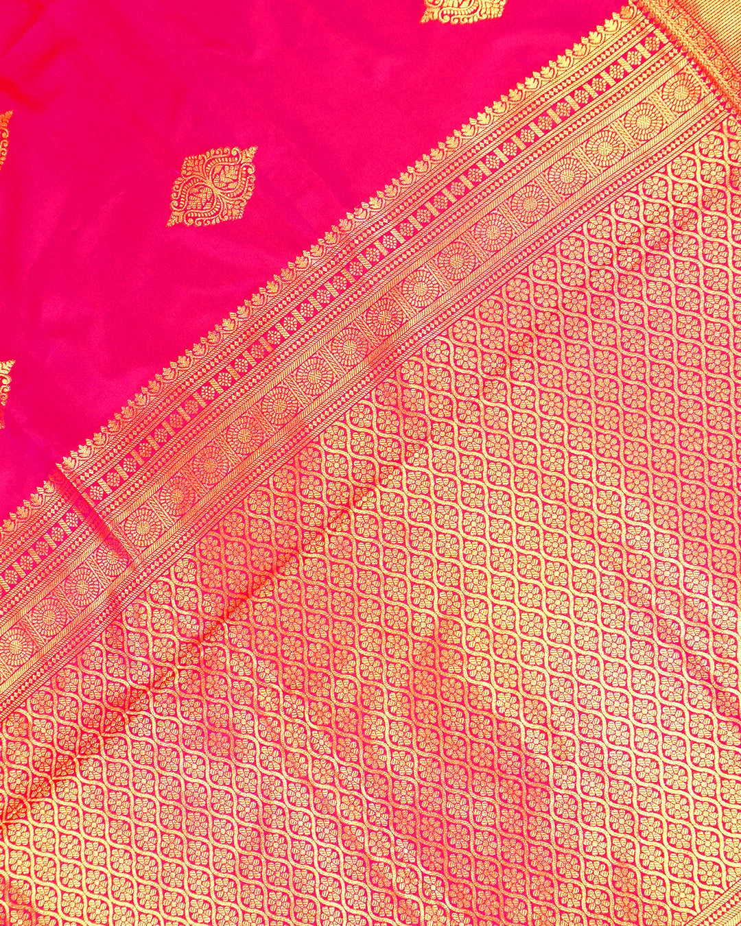 Gajri Pure Banarasi Silk Saree with Butta Weaves