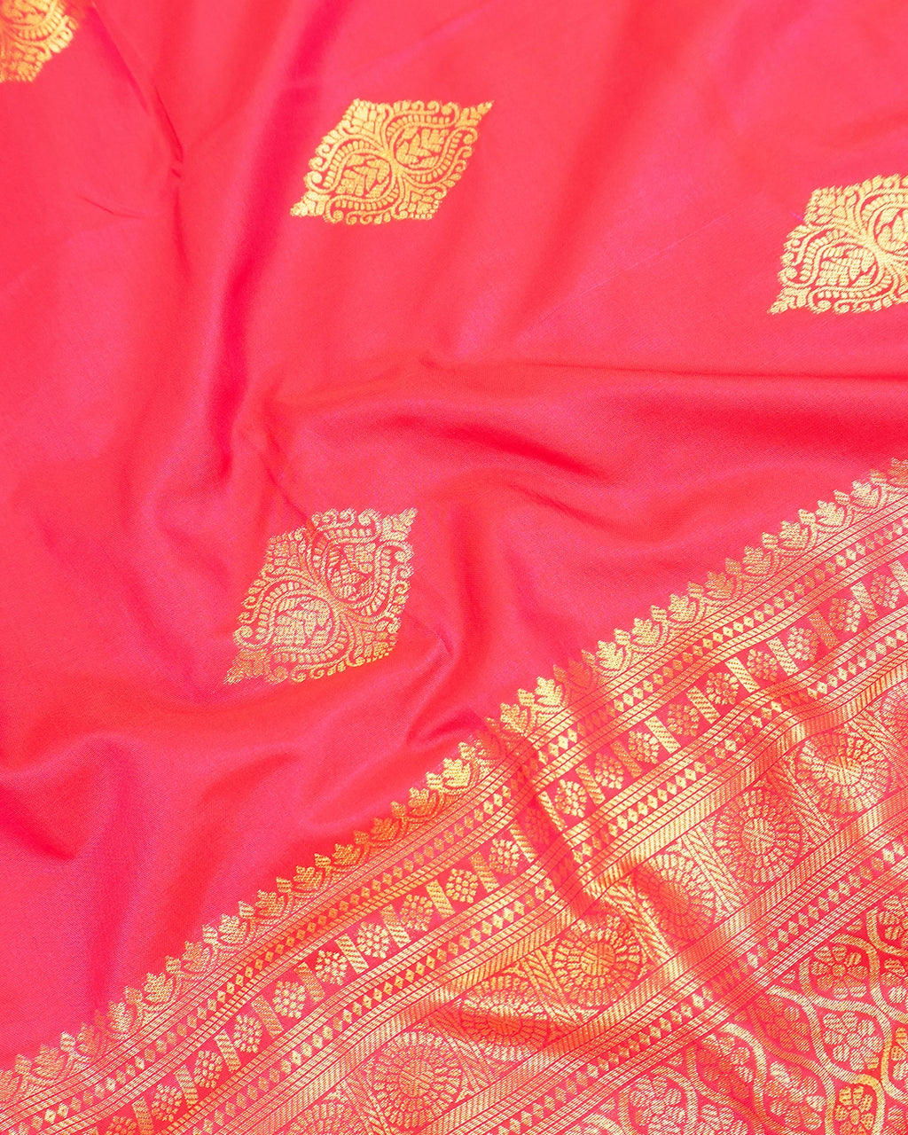 Gajri Pure Banarasi Silk Saree with Butta Weaves