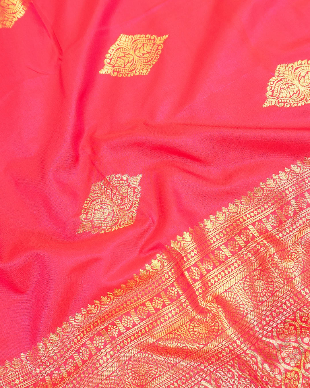 Gajri Pure Banarasi Silk Saree with Butta Weaves