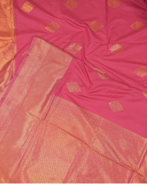 Gajri Pure Banarasi Silk Saree with Butta Weaves