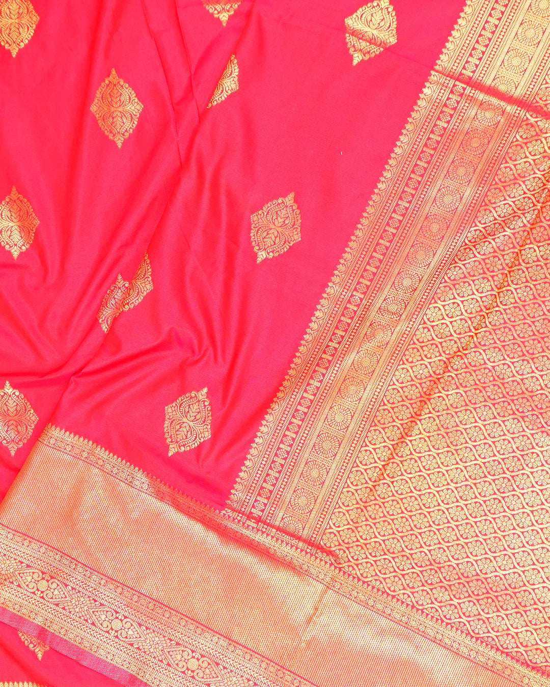 Gajri Pure Banarasi Silk Saree with Butta Weaves