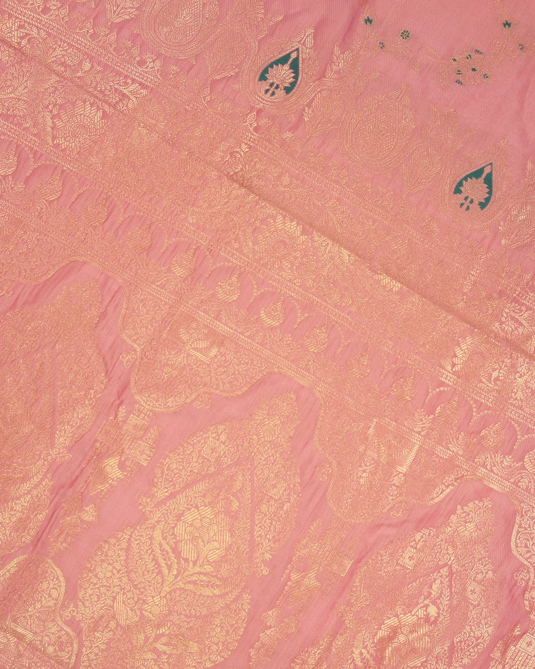 Pastel Pink Banarasi Silk Saree with Floating Meenakari Floral Weaves