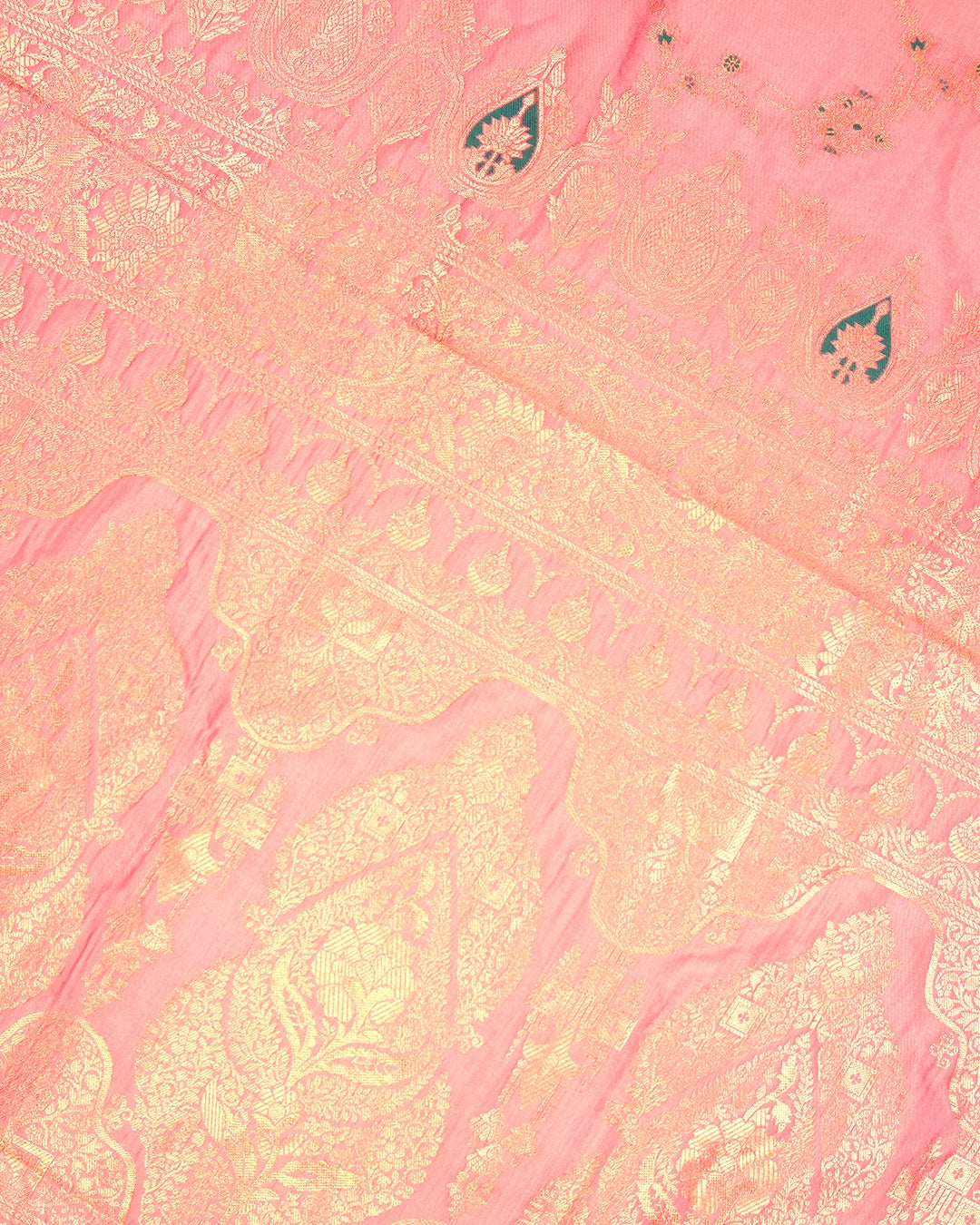 Pastel Pink Banarasi Silk Saree with Floating Meenakari Floral Weaves