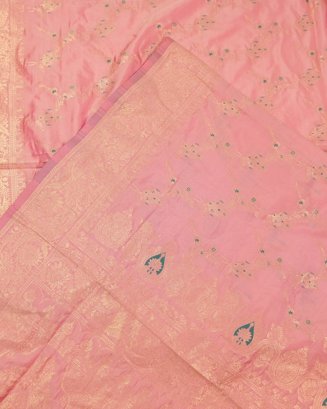 Pastel Pink Banarasi Silk Saree with Floating Meenakari Floral Weaves