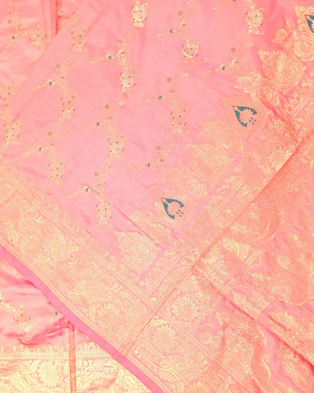 Pastel Pink Banarasi Silk Saree with Floating Meenakari Floral Weaves