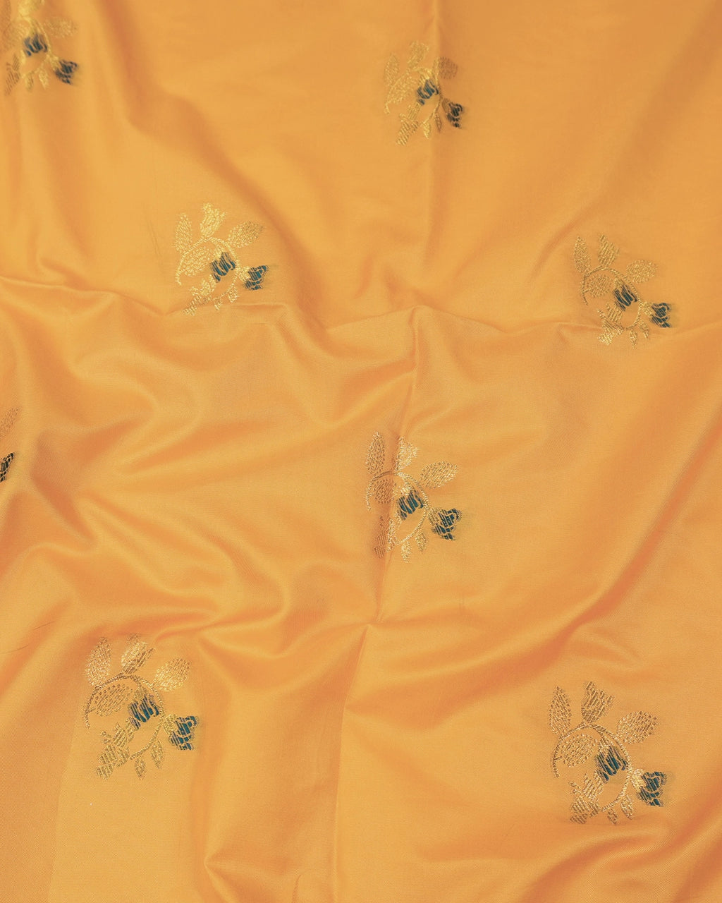 Yellow Banarasi Silk Saree with Floral Ivy and Contrast Deep Teal-Meena Highlights