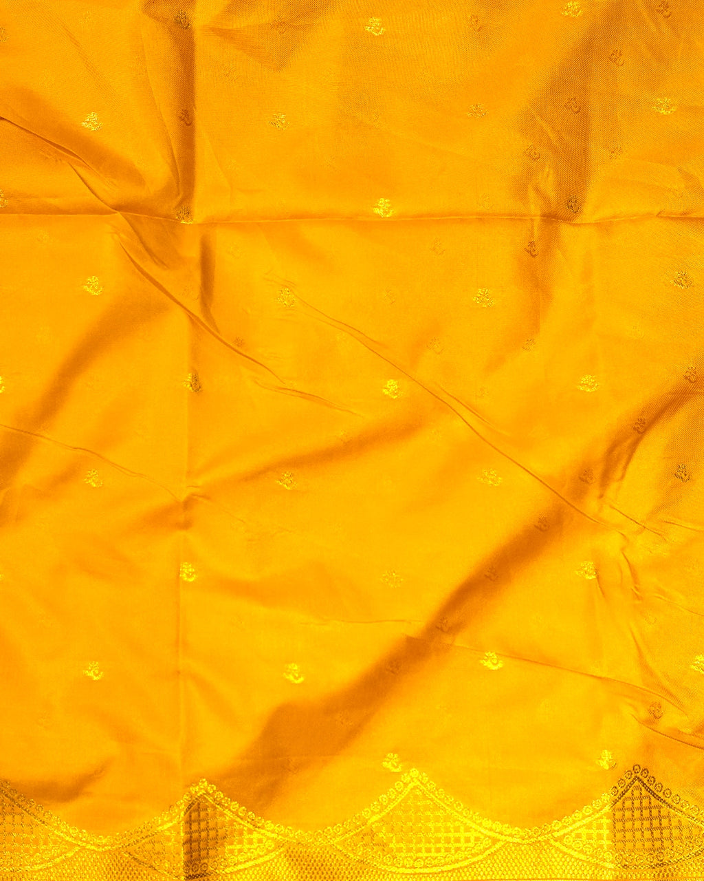 Yellow Banarasi Silk Saree with Floral Ivy and Contrast Deep Teal-Meena Highlights
