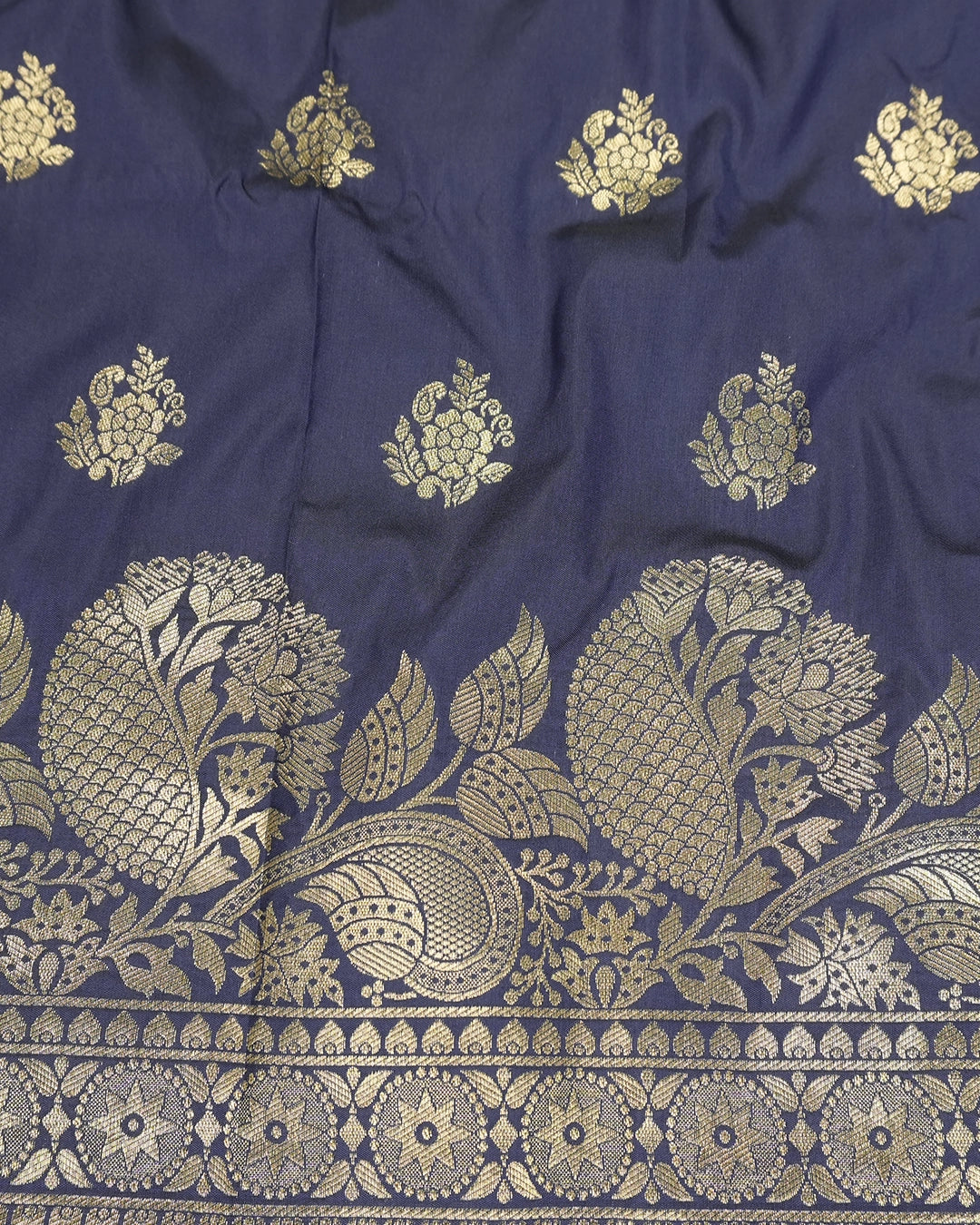 Navy Blue Banarasi Silk Saree with Heavy Artisanal Paisley Weaves