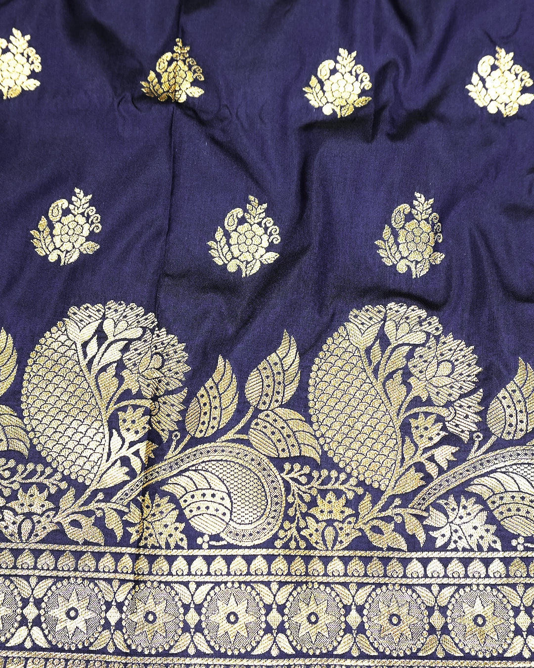 Navy Blue Banarasi Silk Saree with Heavy Artisanal Paisley Weaves