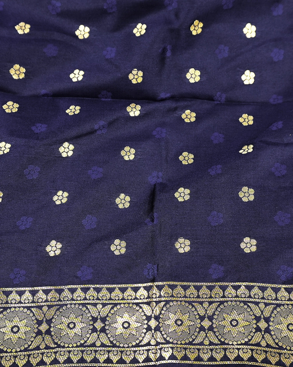 Navy Blue Banarasi Silk Saree with Heavy Artisanal Paisley Weaves