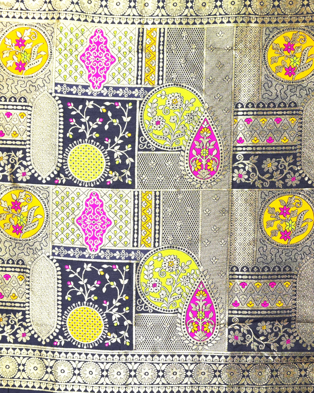 Navy Blue Banarasi Silk Saree with Heavy Artisanal Paisley Weaves