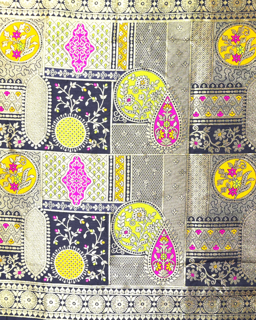 Navy Blue Banarasi Silk Saree with Heavy Artisanal Paisley Weaves