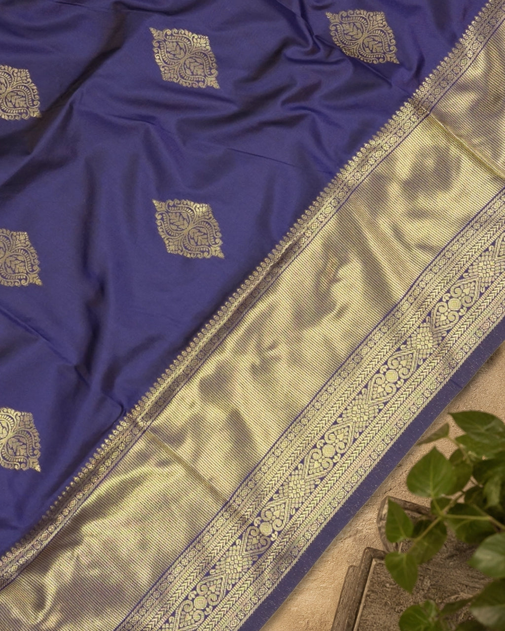 Navy Blue Banarasi Silk Saree with Ornate Architectural Butta Weaves