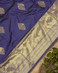 Navy Blue Banarasi Silk Saree with Ornate Architectural Butta Weaves