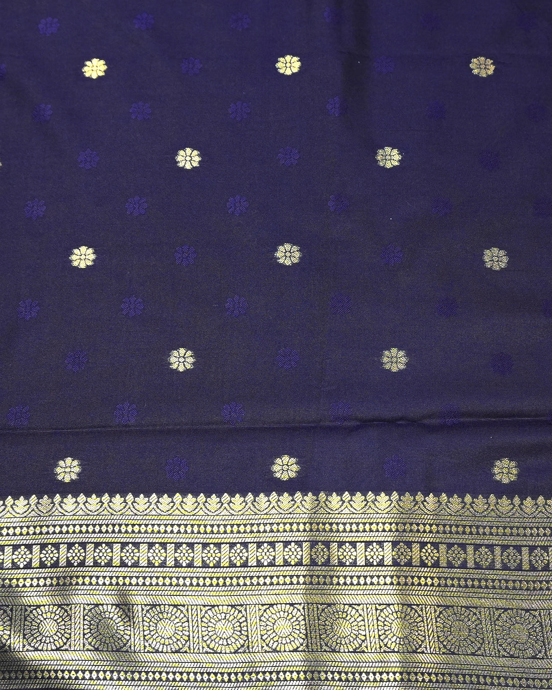 Navy Blue Banarasi Silk Saree with Ornate Architectural Butta Weaves
