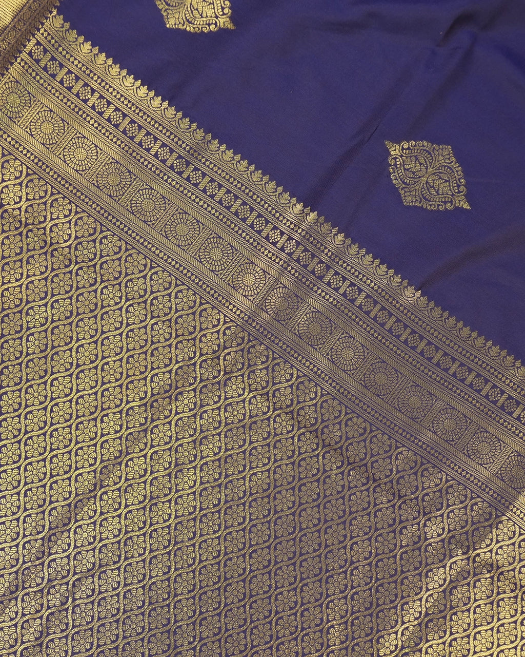 Navy Blue Banarasi Silk Saree with Ornate Architectural Butta Weaves