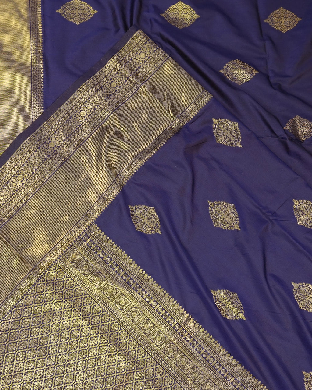 Navy Blue Banarasi Silk Saree with Ornate Architectural Butta Weaves