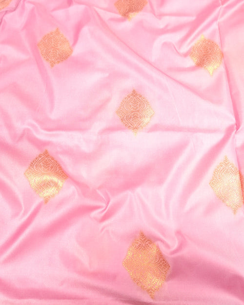 Baby Pink Banarasi Silk Saree with Gold Buti Weaves