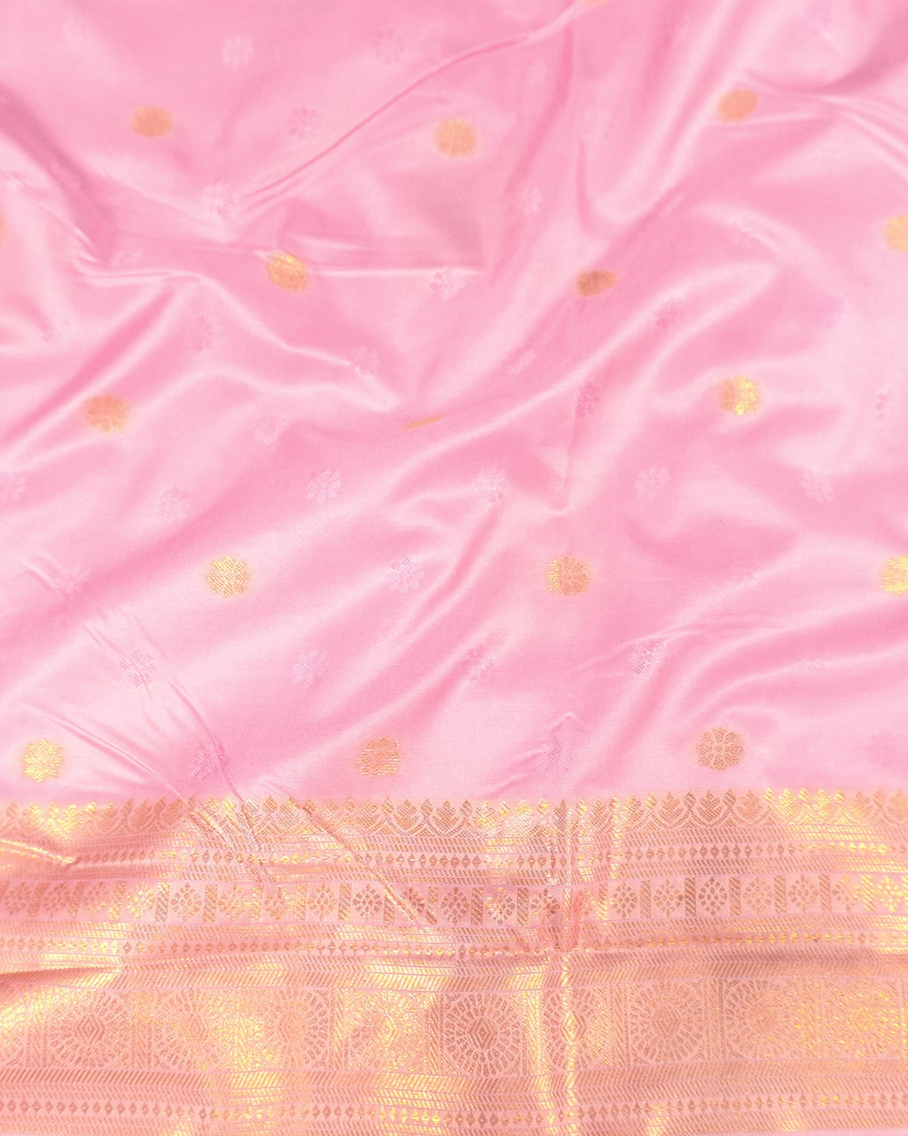 Baby Pink Banarasi Silk Saree with Gold Buti Weaves