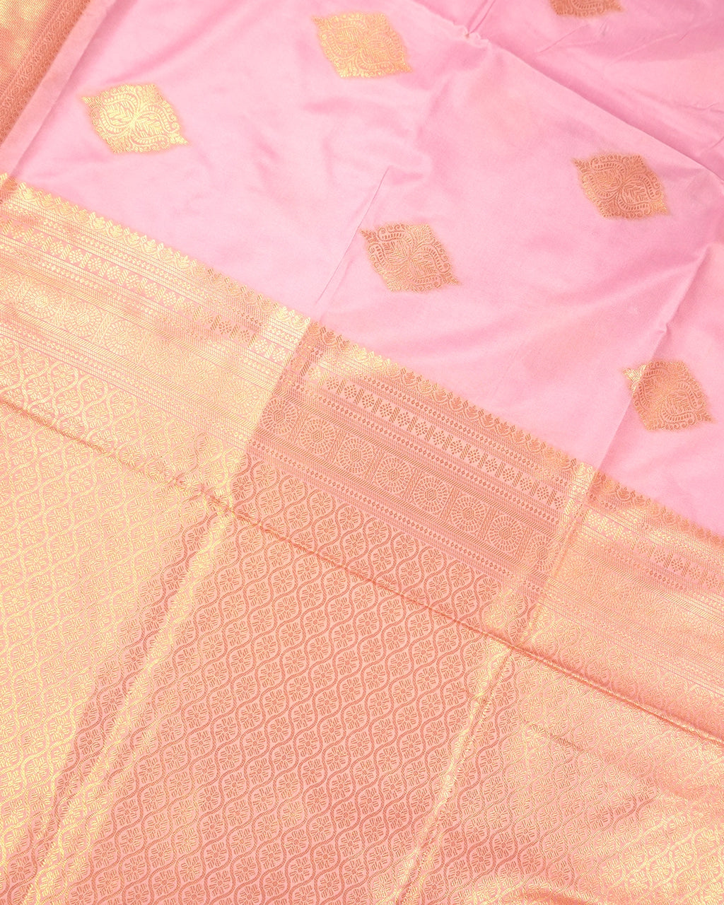 Baby Pink Banarasi Silk Saree with Gold Buti Weaves