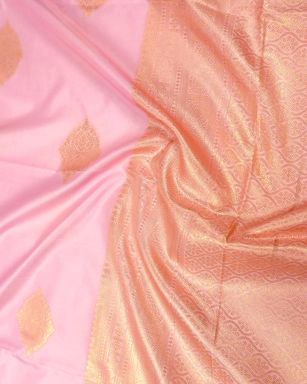 Baby Pink Banarasi Silk Saree with Gold Buti Weaves