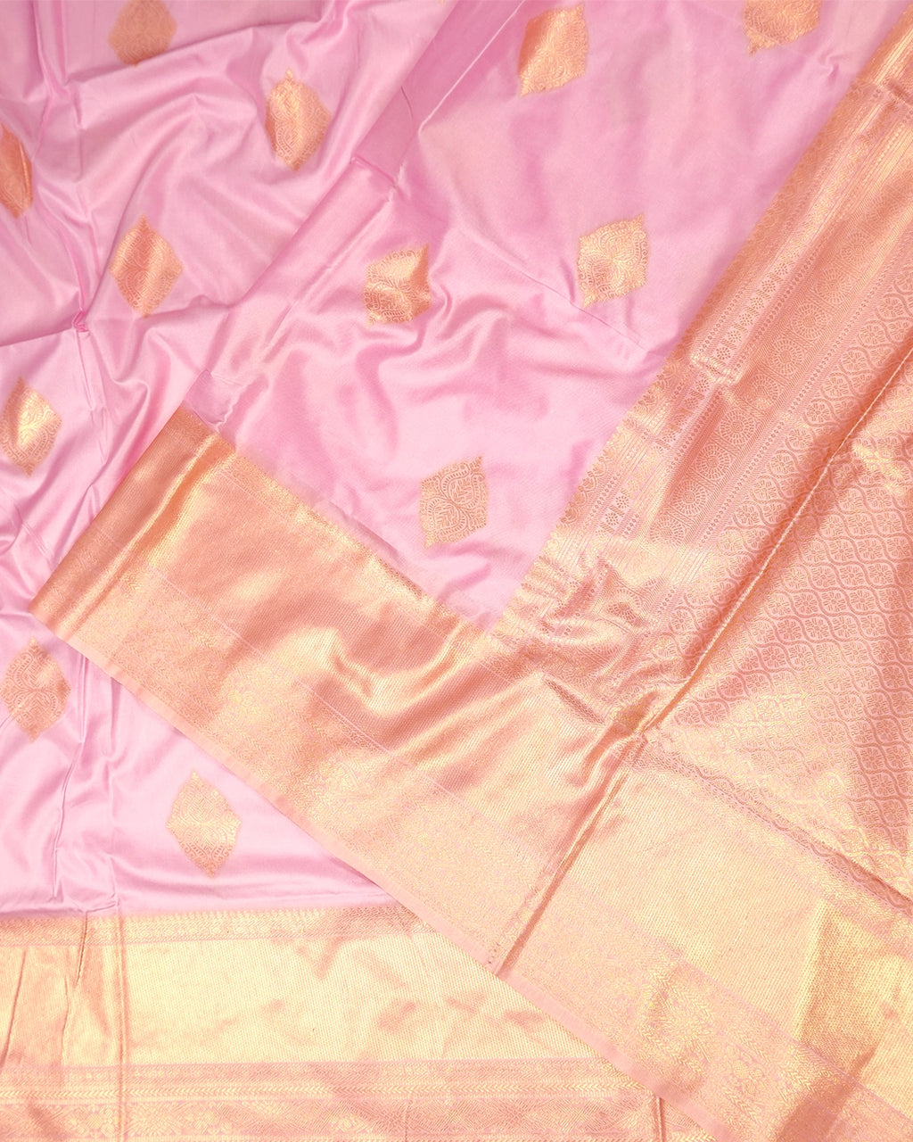 Baby Pink Banarasi Silk Saree with Gold Buti Weaves