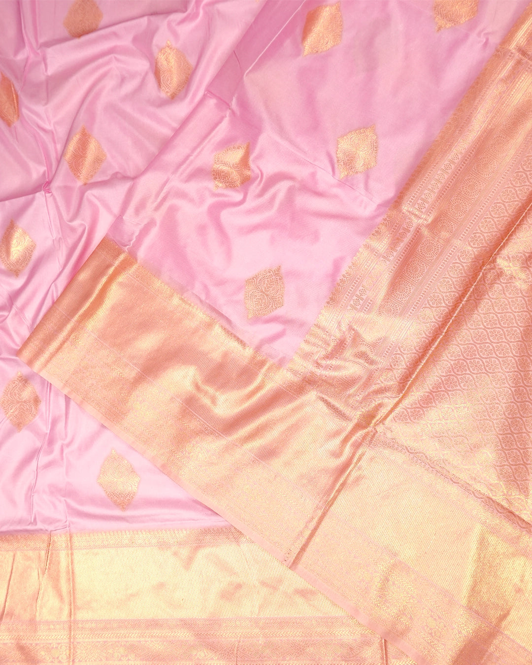 Baby Pink Banarasi Silk Saree with Gold Buti Weaves