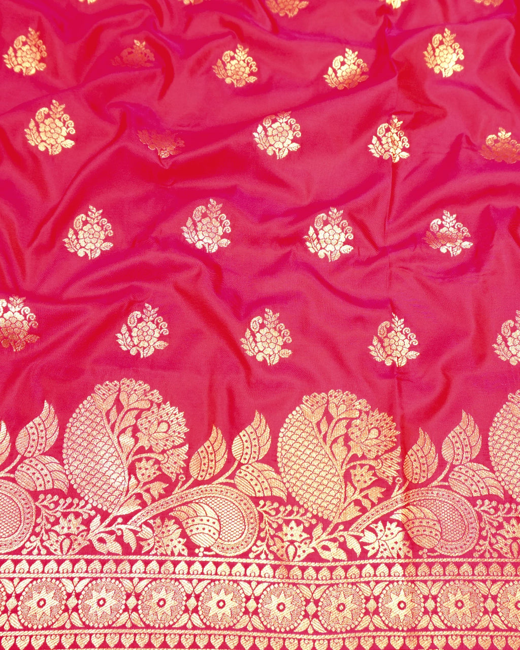 Rani Pink Banarasi Silk Saree with Floral Butas Weaves