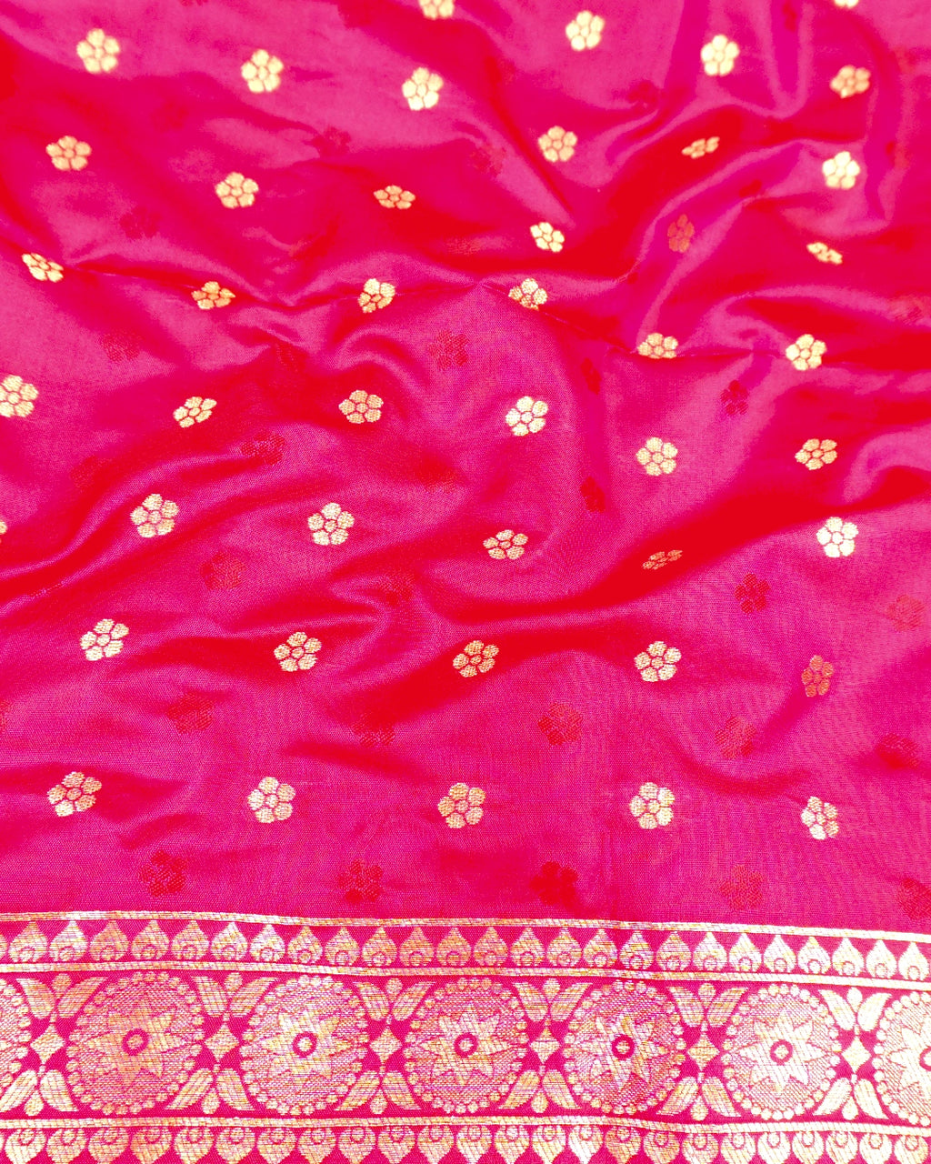 Rani Pink Banarasi Silk Saree with Floral Butas Weaves