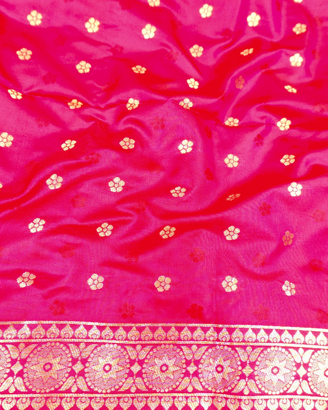 Rani Pink Banarasi Silk Saree with Floral Butas Weaves