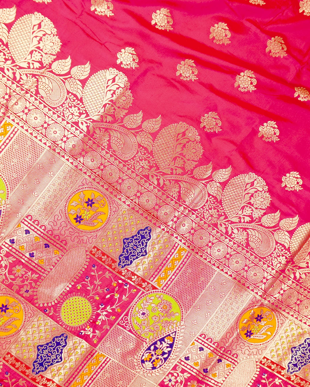 Rani Pink Banarasi Silk Saree with Floral Butas Weaves